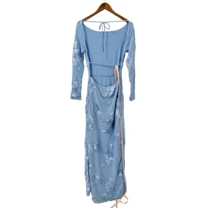 Lulus Josephine Light Blue Floral Applique Mesh Maxi Dress size M NWT thumbnail 3
