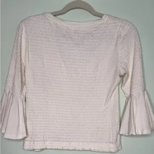 Anthropologie Cream Scoop Neck Smocked Bell Sleeve Blouse XS thumbnail 9
