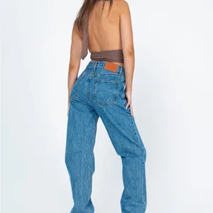 Princess Polly Holly Asymmetrical Straight Leg Denim Jean Womens 2 Mid Wash Blue thumbnail 3