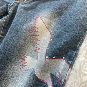 Y2K Flare Jeans Bird Graphic Studded Denim Low Rise Size 30 thumbnail 3