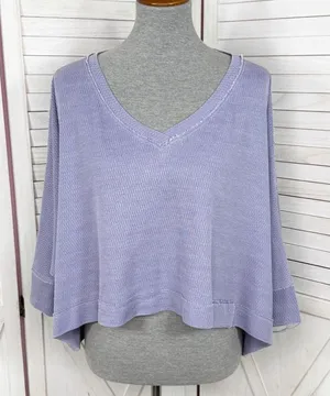 We The Free Thermal‎ Dolman Sleeve Slouchy Crop Shirt Lavender Purple XS thumbnail 1