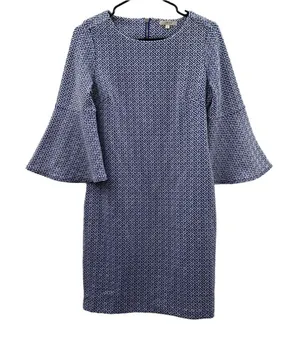 Tyler Boe Royal Blue & White Grecian Geometric Bell Sleeve‎ Sheath Dress Size S thumbnail 1