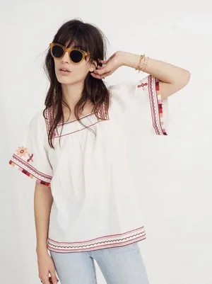Madewell Embroidered Sandblossom Top in white cotton gauze‎ Women’s XS Oversized thumbnail 1