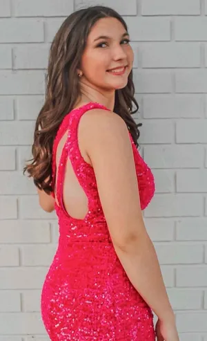 Berlin Nova hot pink sequin asymmetrical Homecoming Dress thumbnail 1
