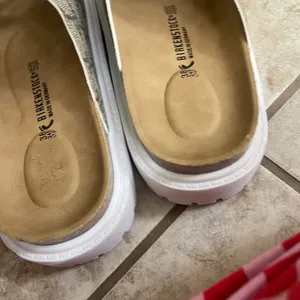 Birkenstock Arizona Platform Monogram Sandals Brown Tan White Lug Sole 38 L7 M5 thumbnail 9