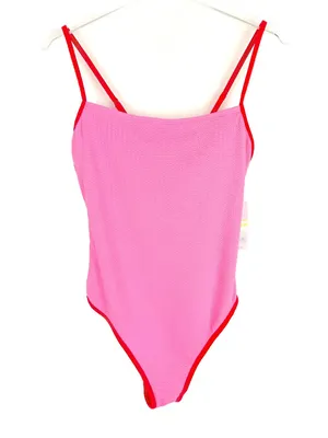 NWT Wild Fable Pucker Textured One Piece Swimsuit Pink Size Medium M 8-10 NEW thumbnail 2