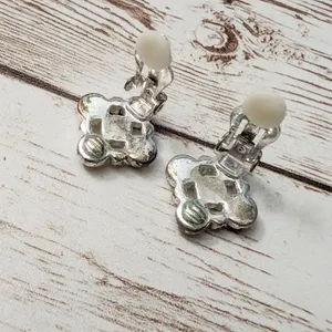 Vintage Clip On Earrings - Dainty Orange Gems - 5/8" thumbnail 6