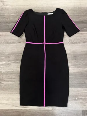 Bailey 44 Women’s Black Straight Short Sleeve Pencil Dress Pink Trim Sz M thumbnail 1