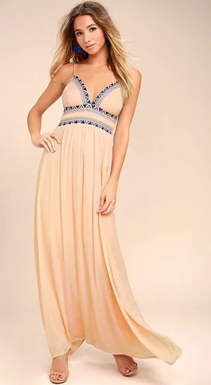 ✨Lulus Giza Blush Pink Embroidered Sz XLarge Maxi Dress✨ thumbnail 1