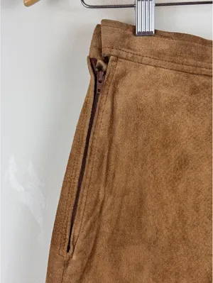 Vintage 80s Brown Suede Leather Maxi Skirt Western Boho A-Line Hook Too Sz 8 thumbnail 7