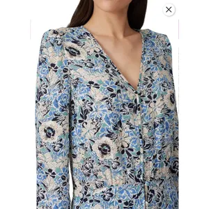 Veronica Beard 14 Riggins‎ Dress Mini Shift Blue Silk Floral V Neck Long Sleeves thumbnail 2