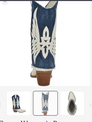 Guess White and Blue Denim Western Cowboy Boots thumbnail 5