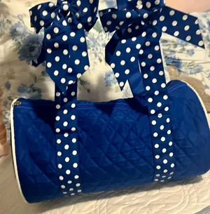 Blue Quilted Duffle Bag with Polka Dot Bows thumbnail 1