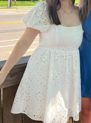 ZARA White Textured babydoll Dress thumbnail 1