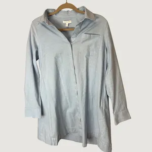 Crown & Ivy Womens Blue Cotton Tunic Shirt Long Sleeve Button Down Size M 33in thumbnail 3