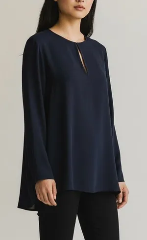 Theory Slit Front Silk Tunic Top Navy Blue Size Small thumbnail 1
