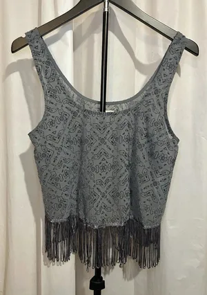 Hollister Tank Top Womens XS Gray Crop Top Fringe thumbnail 1