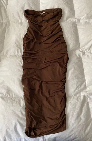 Zara Strapless Dress Brown  thumbnail 1