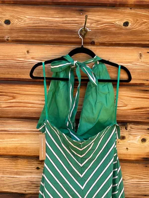 Few Moda o.p.t Green Size M Noelle Stretch Cotton Halter Long Striped Maxi Dress thumbnail 11