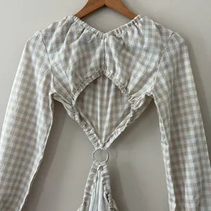 Petal & Pup‎ Beige Cut Out Gingham Dress 100% Cotton Mini Puff Sleeves Size 4 thumbnail 9