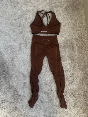 Alphalete Brown Seamless Crisscross Sports Bra & Leggings Set thumbnail 2