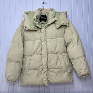 Zara Light Beige Puffer‎ Jacket Full Zip Water Repellent Oversize Size M thumbnail 4