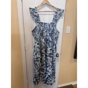 The Drop Women's Kimi Ruffled Shoulder Smocked Midi Dress, Blue Floral, 3X, Plus thumbnail 4