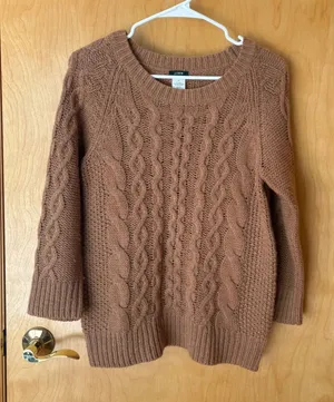 J.Crew Cable Knit Sweater Womens Medium Brown Alpaca Merino Wool‎ Blend 48675 thumbnail 1