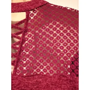 Y2K Maroon Lace Back Long Sleeve Henley‎ Top Women’s XXL 2X No Boundaries thumbnail 3
