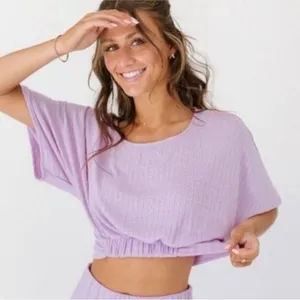 Free People Kelsey Lilac Purple Cropped Pullover Short Sleeve Top Women’s Small thumbnail 1