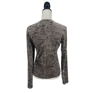 FRAME Crushed Velvet Long Sleeve Top Dusk Taupe Size‎ Medium thumbnail 11
