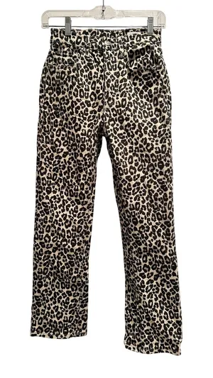 Zara Leopard Print Straight Leg Jeans Tan Black Animal‎ Print Womens 0 thumbnail 1
