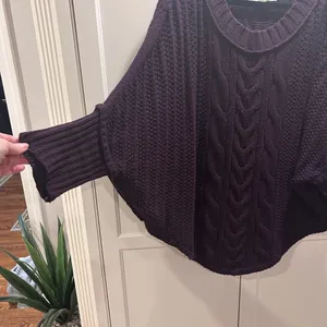 LOFT Women's Deep Purple Cable Knit Sweater thumbnail 3