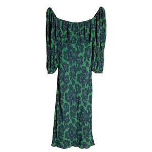 Peter Som Green Floral Print Crepe Long Sleeve Square Neck Midi Dress Size 6 thumbnail 5