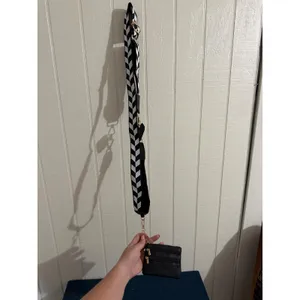 Boutique Black White Chevron Crossbody Guitar Strap w/ Triple Zip Coin Pouch Set thumbnail 4