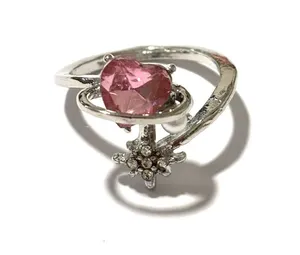 Pink heart ring with little rhinestones and a pearl thumbnail 1