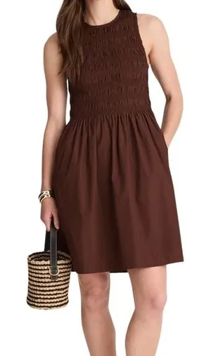 Madewell Melody Smocked Sleeveless Mini Dress Dark Brown Cotton‎ Poplin XXS NWT thumbnail 1