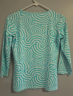 Melly M tennis golf summer long sleeve green Geo Print 3/4 Sleeve Top Xsmall thumbnail 5