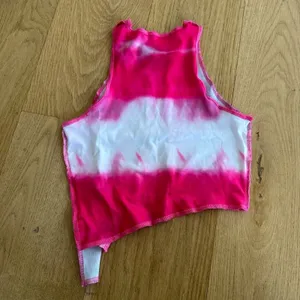 Asymmetrical Crop Top with Mesh Panel in Pink and Black thumbnail 5