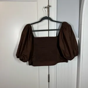 Abercrombie &‎ Fitch cotton Puff Sleeve Smocked Back Crop Top Brown Size XL thumbnail 6