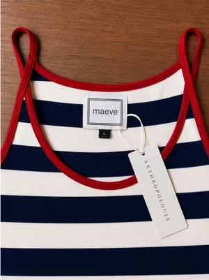 Maeve by Anthropologie Striped Midi Dress Sz L NWT Patriotic 4th of July Coastal thumbnail 7