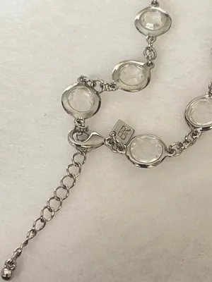 Banana Republic Silver Tone Clear Rivoli Station Necklace 28”-30” Adjustable thumbnail 5