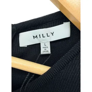 Milly Angled Rib Stretch Flare Shell Black‎ Sleeveless Zip Back Knit Top NWT L thumbnail 3