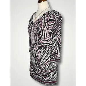 White House Black Market Purple & Black 3/4 Sleeve Drape Neck Stretchy Tunic M thumbnail 5