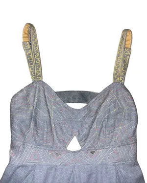 Esley Light Blue Sundress with Yellow Straps and Front Cutout thumbnail 2