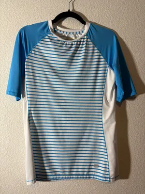 Reel Legends Women's Size S Keep-it-cool Blue White Striped Moisture Wicking Tee thumbnail 1