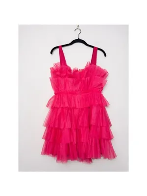 NWT Storia Tulle Tiered Mini Dress M Pink Babydoll Ruffle Satin Strap thumbnail 9