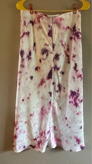 Bardot Kendal Tie Dye Satin Midi Slip Skirt Purple Pink Watercolor Bias Cut M 8 thumbnail 1