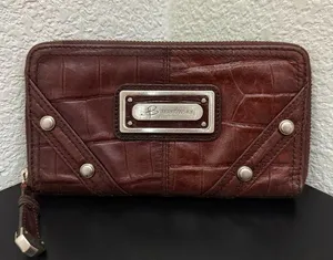 B MAKOWSKY Brown 100% Genuine Leather Zip Around Wallet 8”X4” thumbnail 1