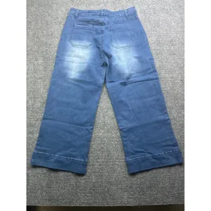 Womens XL 32x24 Wide Leg Cropped Jeans High Rise Patch Pocket Medium Blue Denim thumbnail 9